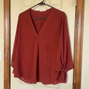 Lush Lightweight 3/4 sleeve blouse with tie sleeves- Large